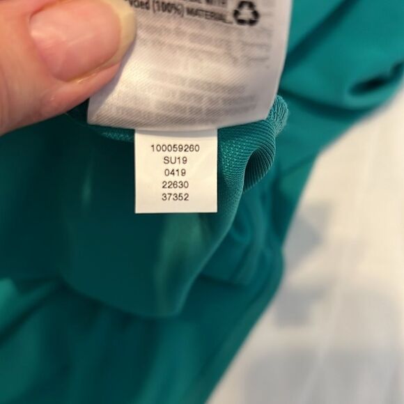 Alfani szXS elegant teal faux wrap drape front longer in back sleeveless dress - Picture 10 of 10